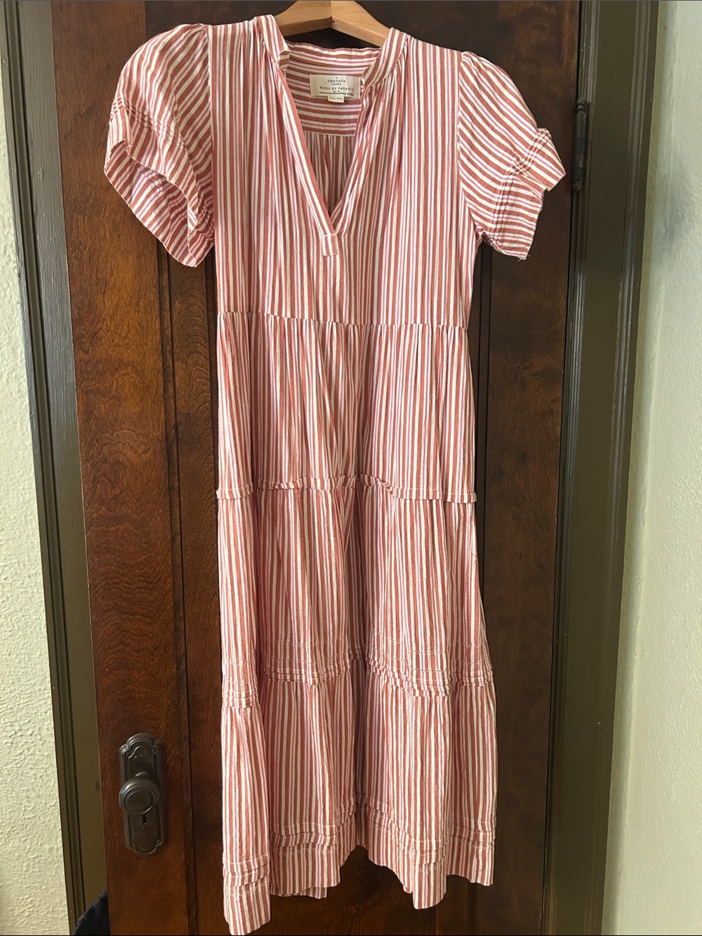 Trovata Pink and White Striped Tiered Maxi Dress